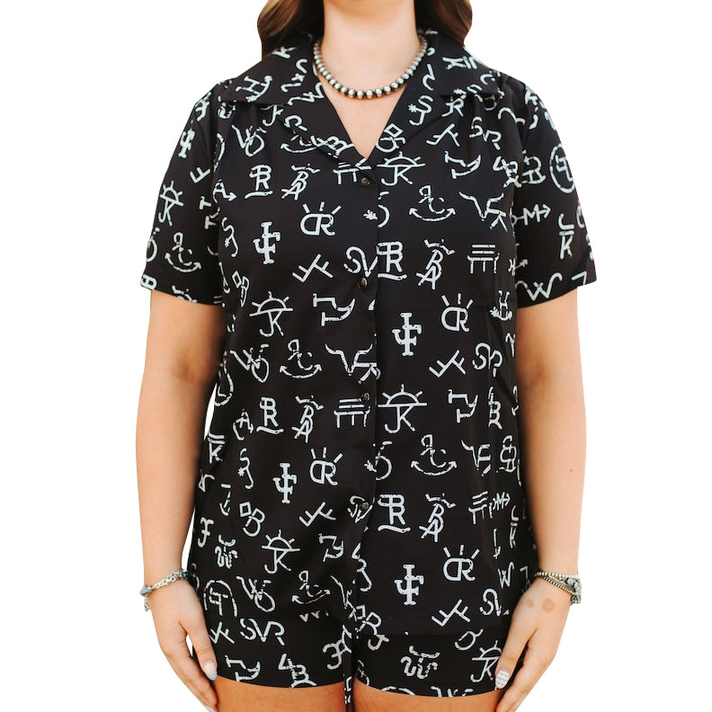 Women's Pearl Snap Button Down Shirt & Short Set